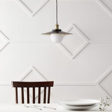 Hadley 14.5" 1-Light Scandinavian Farmhouse Iron/Frosted Glass LED Pendant - JONATHAN Y